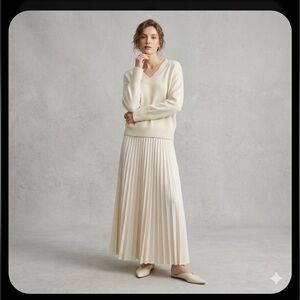 Arch4 Cashmere Georgia Fine Luxury Jumper Cream V-Neck Oversized Sweater size M